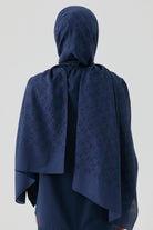 Geometrik Desen Pamuk Şal - Lacivert TUGBA