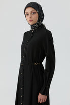 Bileği Pile Düğme Detaylı Tunik - Siyah TUGBA