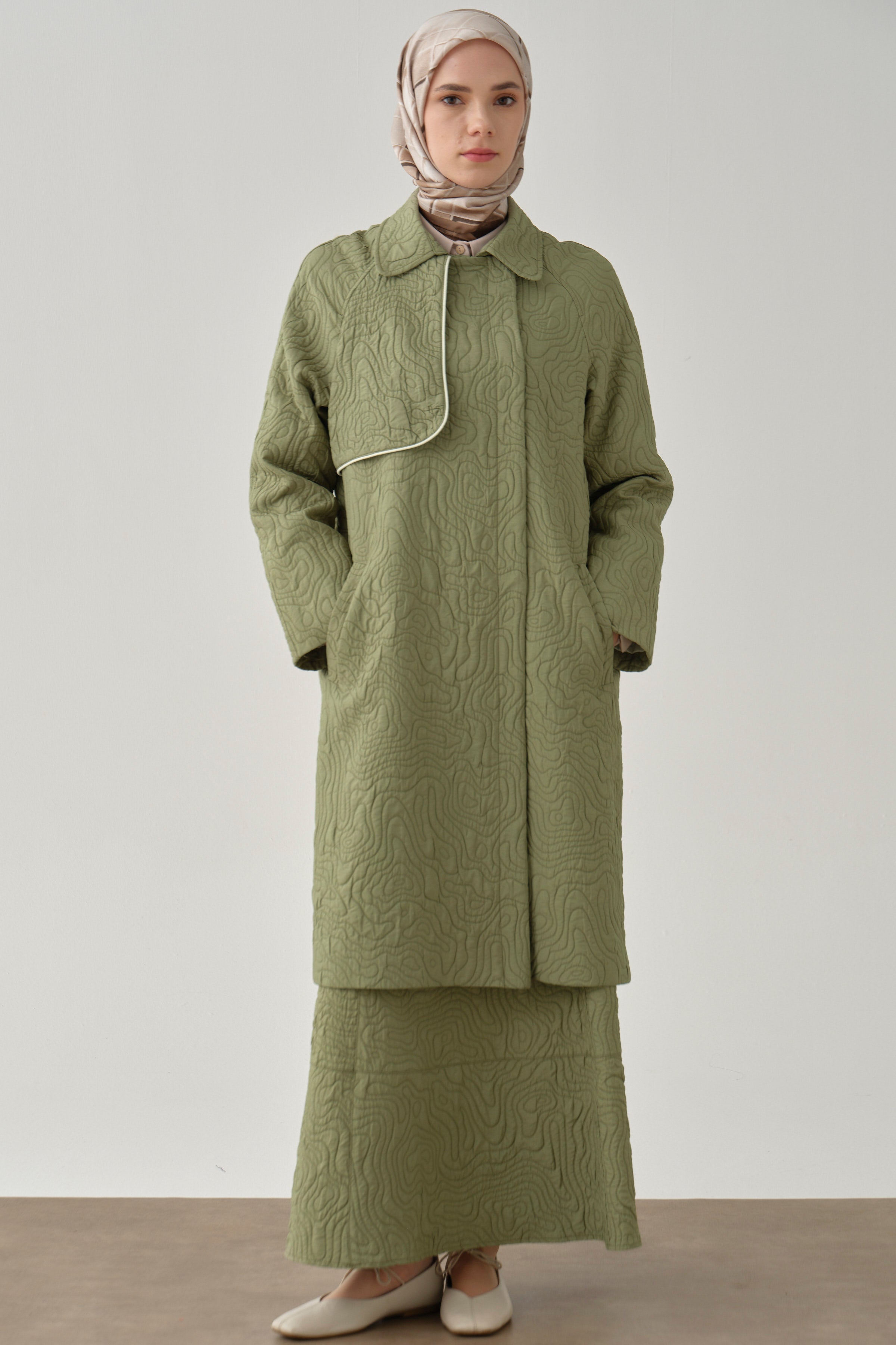 Double Breasted Quilted Cape with Piping - Mint – TUĞBA