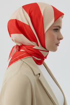 Blok Çizgi Desenli Eşarp - Oranj TUGBA