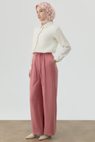 Bol Paça Beli Kemerli Pantolon - Gül Kurusu TUGBA