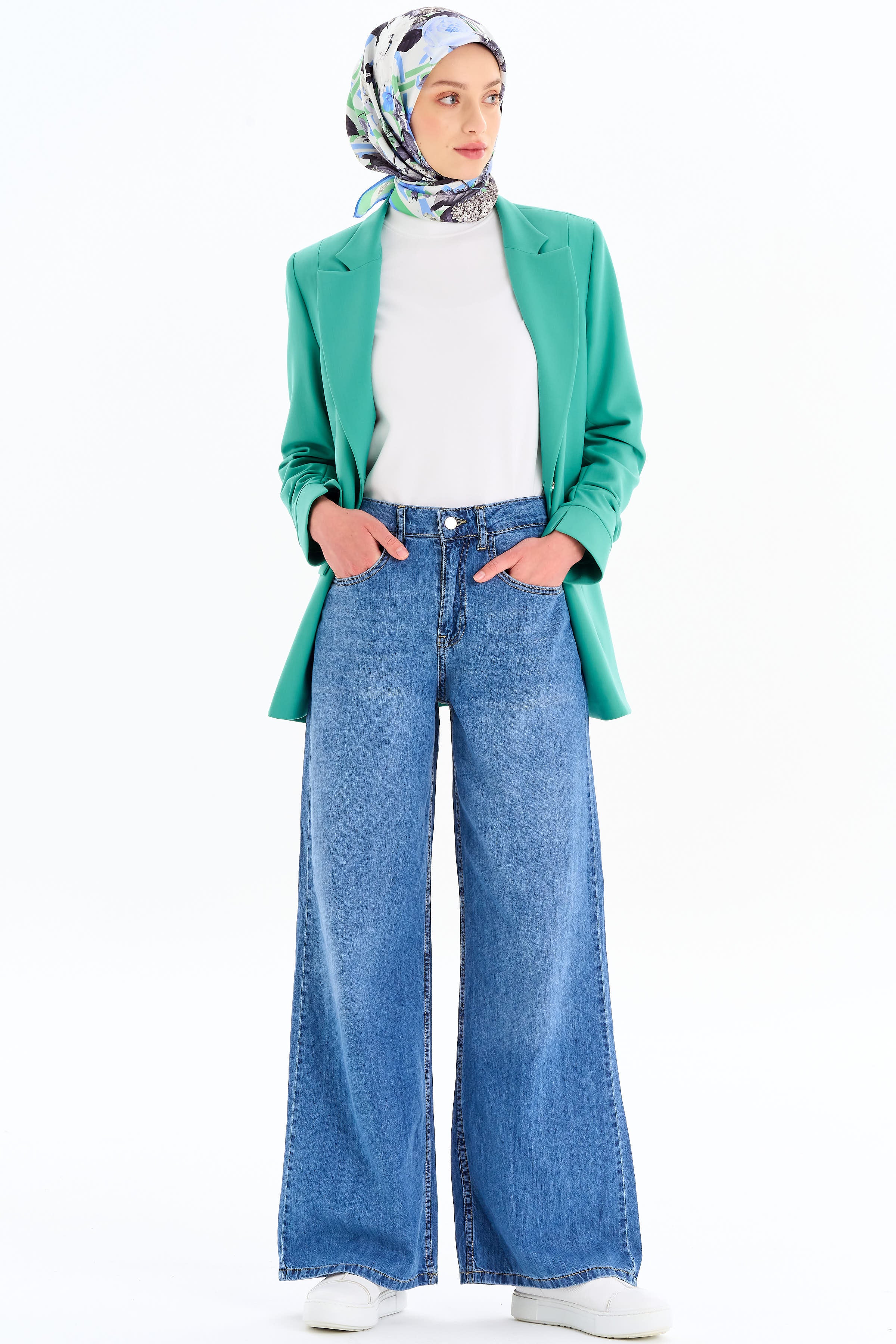 Bol Paça Denim Pantolon - İndigo TUGBA