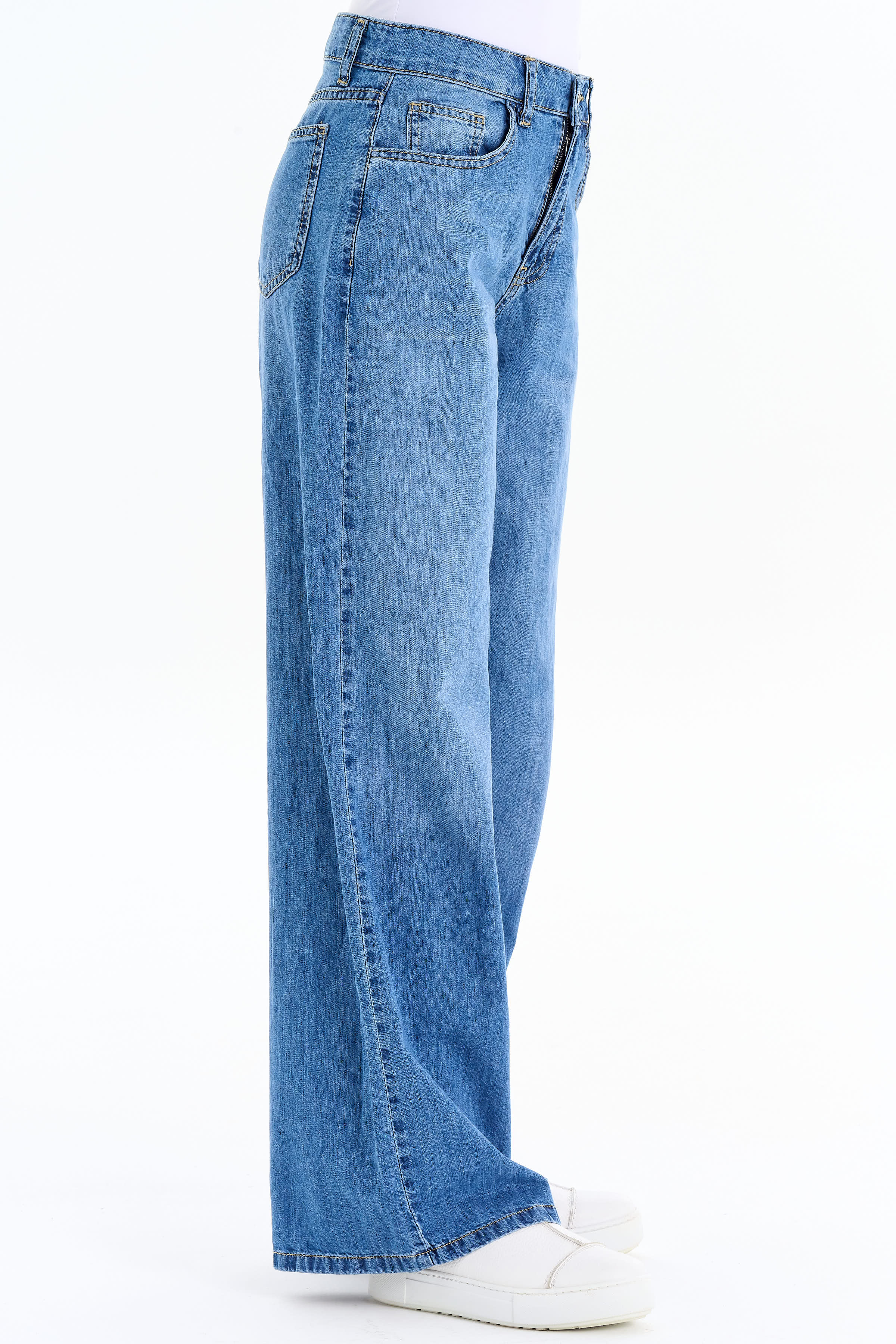 Bol Paça Denim Pantolon - İndigo TUGBA