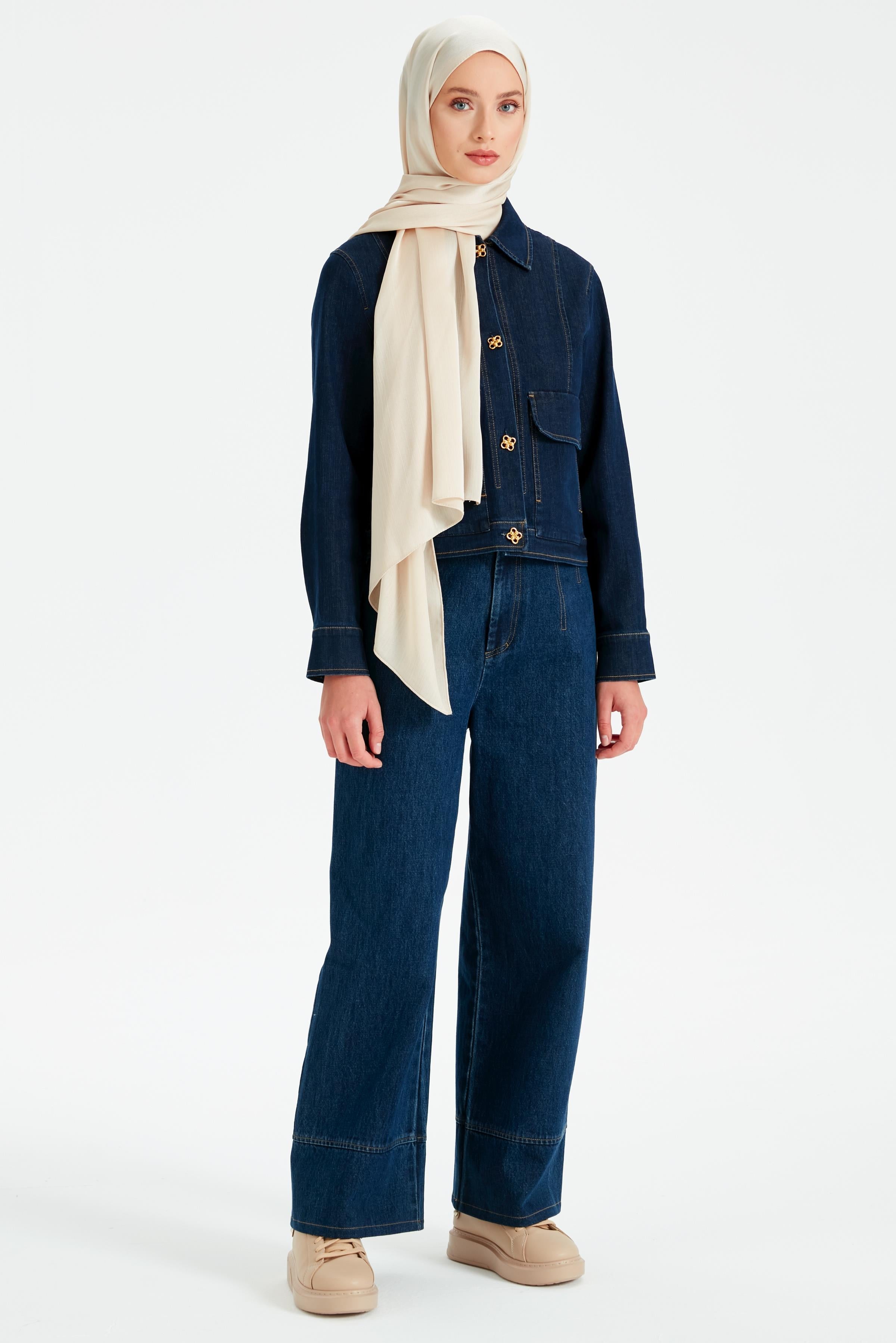 Bol Paça Denim Pantolon - Lacivert TUGBA