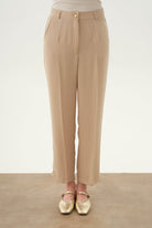 Bol Paça Pensli Pantolon - Bej TUGBA