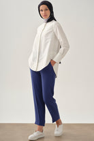 Bol Paça Pensli Pantolon - İndigo TUGBA