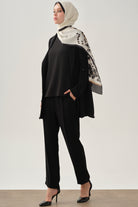 Bol Paça Pensli Pantolon - Siyah TUGBA