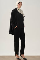 Bol Paça Pensli Pantolon - Siyah TUGBA