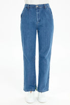 Bol Paça Yırtmaçlı Denim Pantolon - İndigo TUGBA