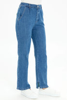 Bol Paça Yırtmaçlı Denim Pantolon - İndigo TUGBA