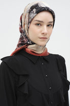 Buket Desenli Sura İpek Eşarp - Bordo TUGBA