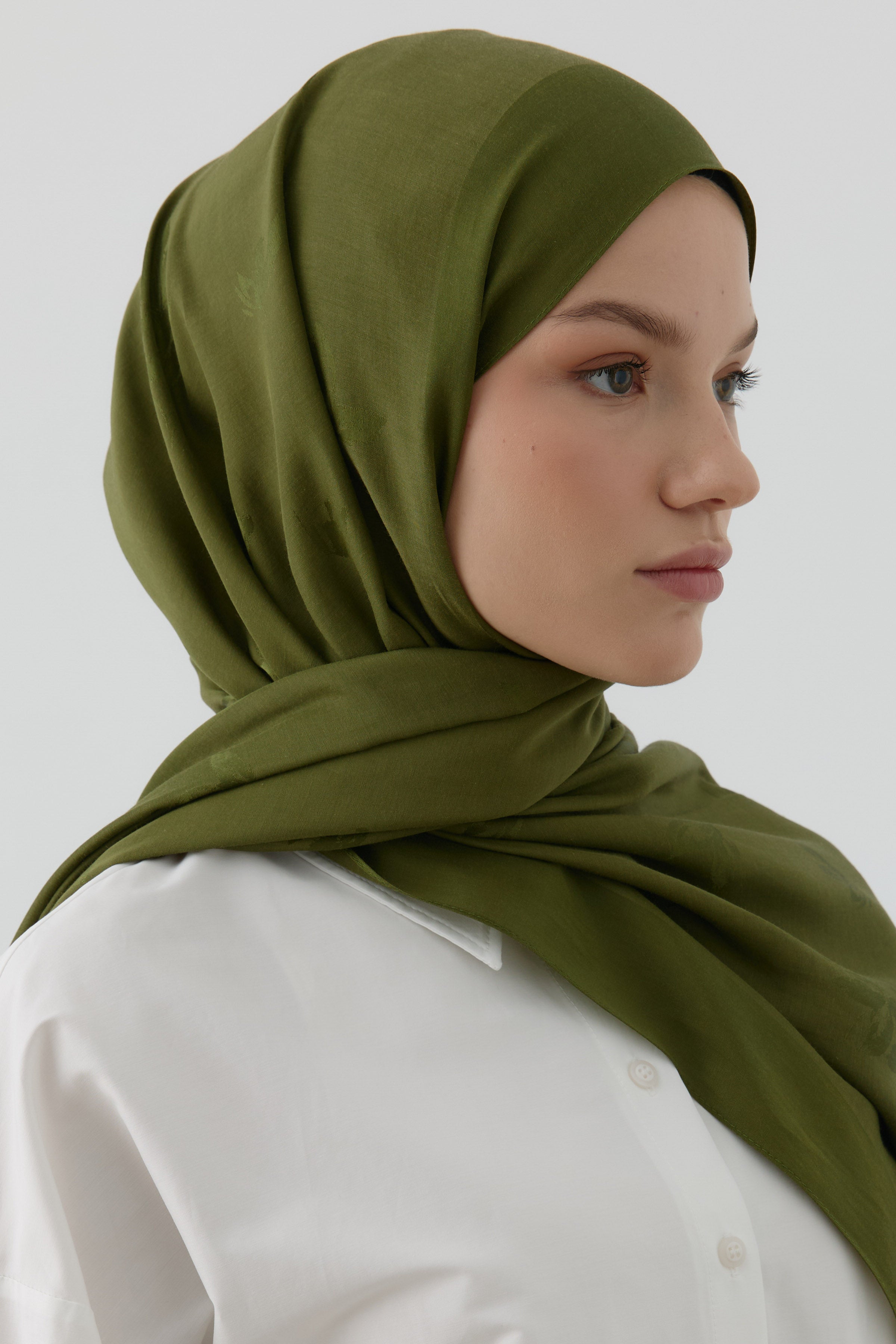 Buket Jakar Naturel Şal - Haki TUGBA