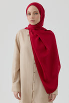 Buket Jakar Naturel Şal - Kırmızı TUGBA