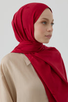 Buket Jakar Naturel Şal - Kırmızı TUGBA