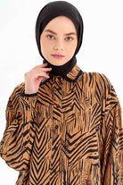 Büyük Beden Garnili Desenli Tunik - Kahve TUGBA