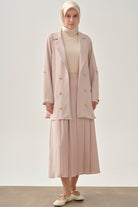 Büyük Beden Pili Detaylı Etek - Bej TUGBA