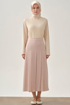 Büyük Beden Pili Detaylı Etek - Bej TUGBA