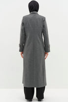 Büyük Beden Şömizye Kaşe Manto - Gri TUGBA