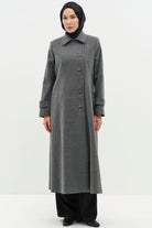 Büyük Beden Şömizye Kaşe Manto - Gri TUGBA