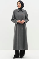 Büyük Beden Şömizye Kaşe Manto - Gri TUGBA