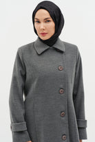 Büyük Beden Şömizye Kaşe Manto - Gri TUGBA