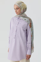 Büzgü Kesik Detaylı Tunik - Lila TUGBA