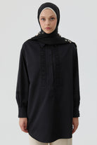Büzgü Kesik Detaylı Tunik - Siyah TUGBA