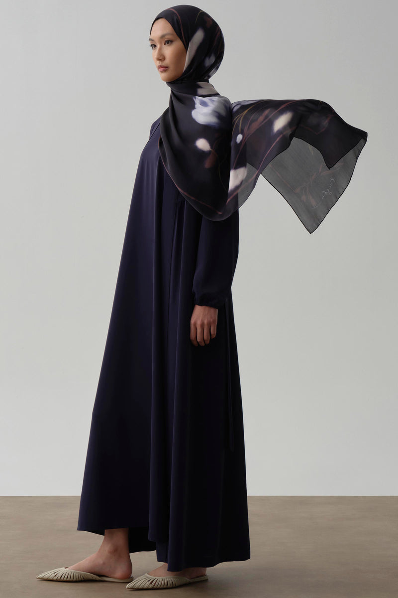 Büzgülü Beli Kuşaklı Abaya - Lacivert TUGBA