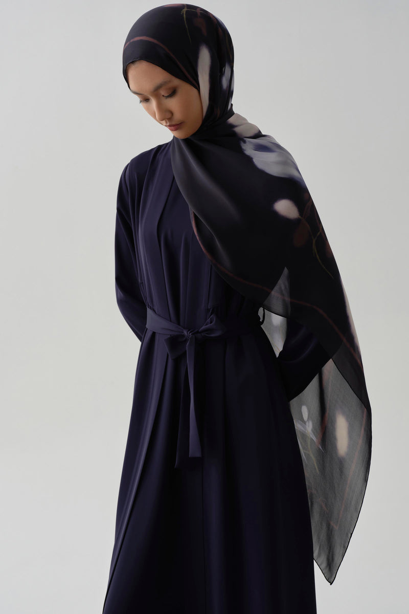 Büzgülü Beli Kuşaklı Abaya - Lacivert TUGBA