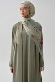 Büzgülü Beli Kuşaklı Abaya - Mint TUGBA