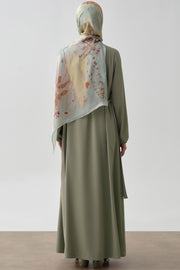 Büzgülü Beli Kuşaklı Abaya - Mint TUGBA
