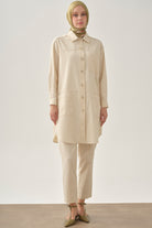 Cep Detaylı Uzun Ceket - Ekru TUGBA