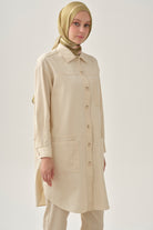 Cep Detaylı Uzun Ceket - Ekru TUGBA