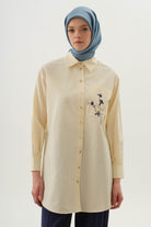 Cep Nakış Detaylı Tunik - Bej - Lacivert TUGBA