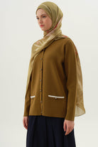 Cepleri Çizgi Detaylı Hırka - Olive TUGBA