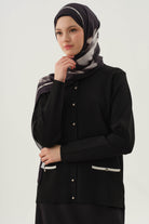 Cepleri Çizgi Detaylı Hırka - Siyah TUGBA