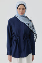 Cepli Beli Kuşaklı Ceket - Lacivert TUGBA