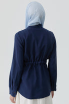 Cepli Beli Kuşaklı Ceket - Lacivert TUGBA