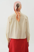 Cepli Crop Gömlek - Bej - Lacivert TUGBA