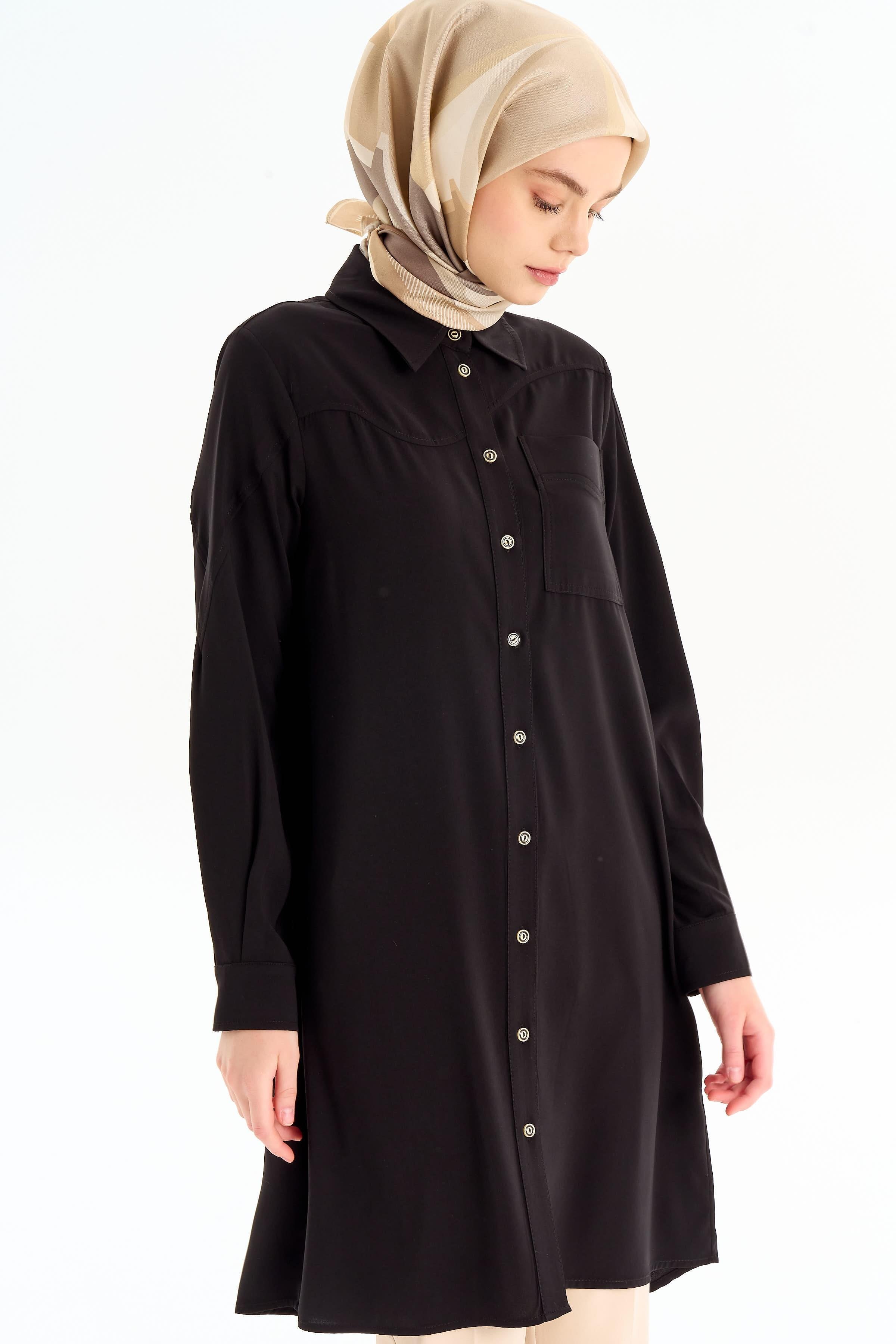 Cepli Kesik Detaylı Tunik - Siyah TUGBA