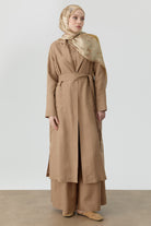 Cepli Kuşaklı Uzun Giy-Çık - Vizon TUGBA