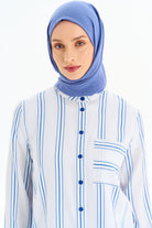 Cepli Yırtmaç Detaylı Çizgili Tunik - Açık Mavi TUGBA