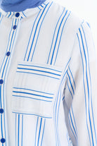 Cepli Yırtmaç Detaylı Çizgili Tunik - Açık Mavi TUGBA