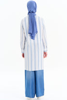 Cepli Yırtmaç Detaylı Çizgili Tunik - Açık Mavi TUGBA