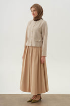 Cepsiz Pileli Etek - Bej TUGBA