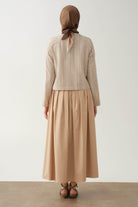 Cepsiz Pileli Etek - Bej TUGBA