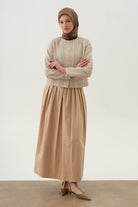 Cepsiz Pileli Etek - Bej TUGBA