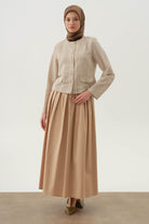 Cepsiz Pileli Etek - Bej TUGBA