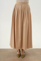 Cepsiz Pileli Etek - Bej TUGBA