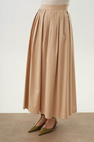 Cepsiz Pileli Etek - Bej TUGBA